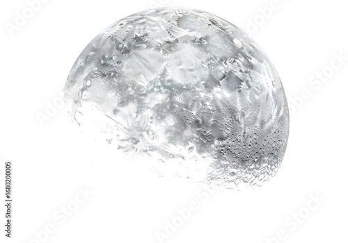 Detailed moon surface isolated on transparent background, closeup view