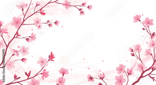 Delicate pink cherry blossoms bloom, creating a beautiful and elegant spring floral background design.