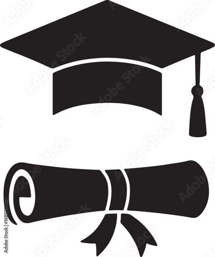 Graduation Cap and Diploma Silhouette Vector Icon