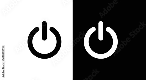 A classic power button icon in a black and white split design, a universal symbol for turning on or off electronic devices.