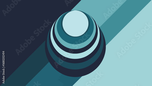 Abstract spherical design with layered shades of teal and blue on diagonal stripes