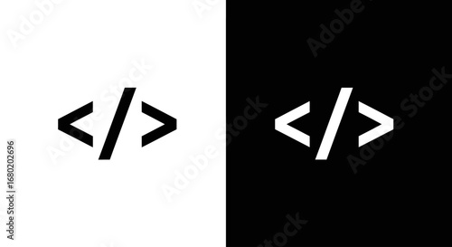 A coding or programming tag icon, a black and white split design symbolizing software development, web design, and computer code.