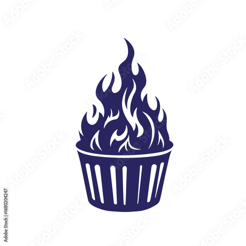 Vector illustration of burning trash can or waste basket with flames depicted simply
