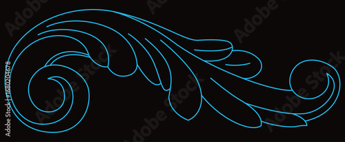 A luminous blue ornate scroll pattern creates an elegant flowing decorative design.