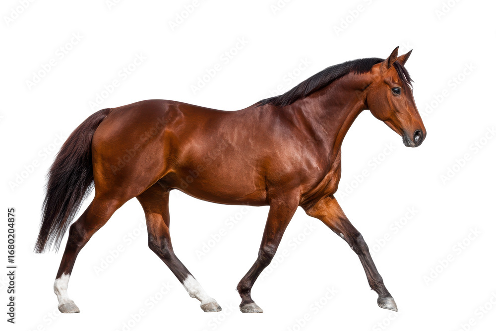 Obraz premium Bay Sport Horse Trotting on Transparent Background