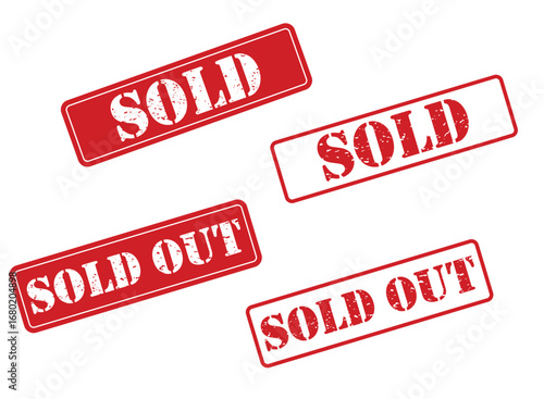SOLD & SOLD OUT Stamp Vector Set – Grunge Red Rubber Labels for E-commerce and Retail Use