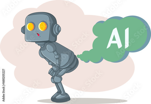 Funny Robot Farting Ai Concept Vector Illustration. Over-hyped new technology does not deliver the promised return
        