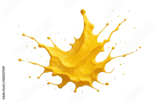 Vibrant yellow paint exploding with kinetic energy, splattering across transparent surface