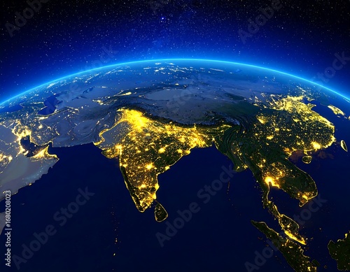 Earth at night, focused on Asia