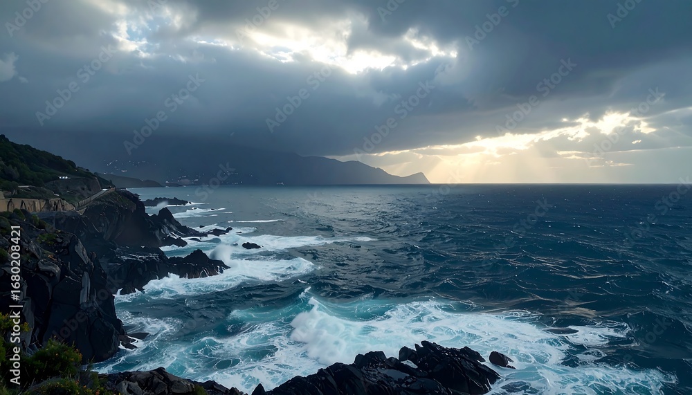 Obraz premium Dramatic coastal scene at sunset