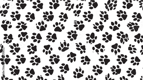 Seamless Pattern of Black Animal Paw Prints on White Background for Fabric Design and Cute Wallpapers Graphic Resource