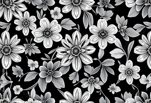 Abstract grayscale floral vector seamless pattern, perfect for backgrounds and textiles, grayscale, artwork