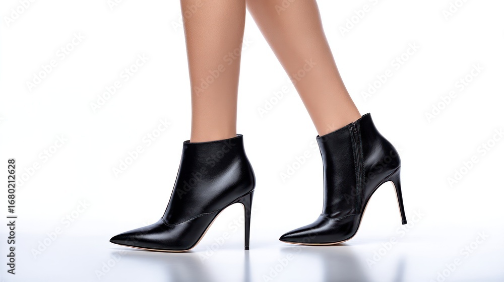 Elegant woman's feet and ankles, walking while wearing stylish black high-heeled shoes, exuding confidence and style Elegant woman's feet and ankles, walking while wearing stylish black high-heeled shoes, exuding confidence and style