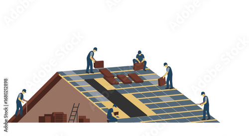 Roofers Working on a New Roof Construction.