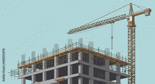 Construction Site with Crane and Building Structure.