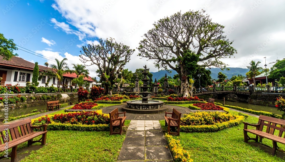 Fototapeta premium Tropical garden with fountain
