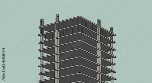 Modern Concrete Building Under Construction Architectural Design.