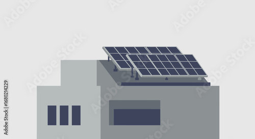 Solar Panels Installed on Modern Building Roof.