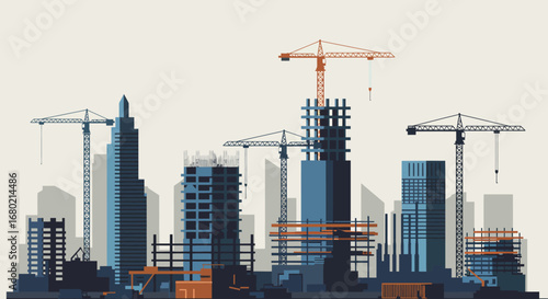 Construction Site with Cranes and Buildings in Progress.