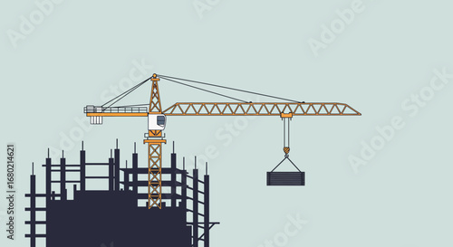Vector Illustration of Construction Crane Lifting Materials.