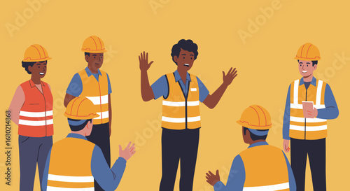 Construction Workers in Safety Gear Discussing Project Plans.