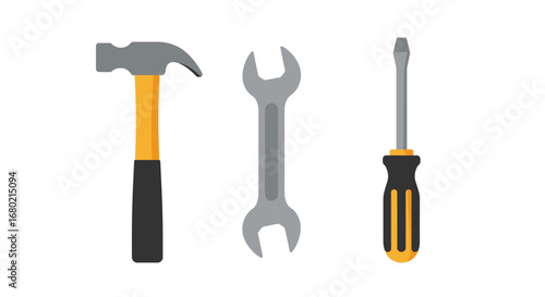 Vector Illustration of Hand Tools: Hammer Wrench Screwdriver.