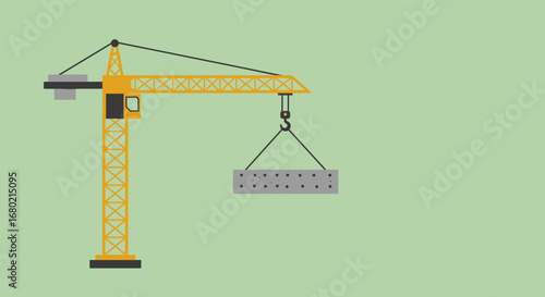 Yellow Construction Crane Lifting Concrete Block Illustration.