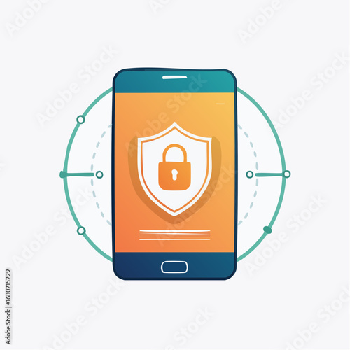 A stylized illustration of mobile security and data protection.