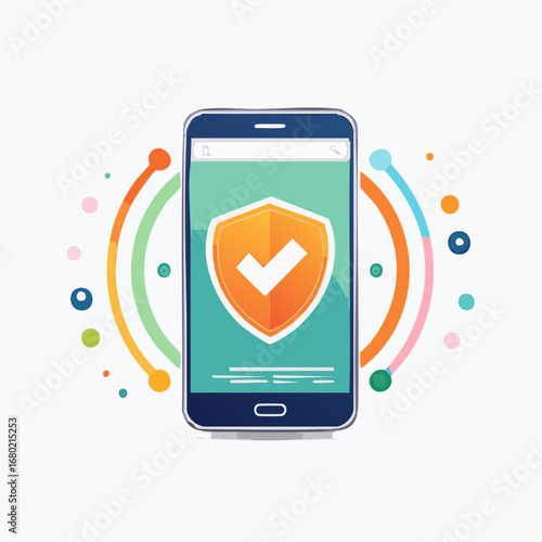A stylized illustration of mobile security and data protection.