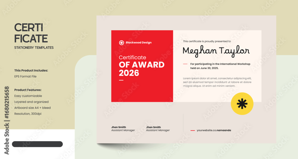 Certificate of award template stationery design