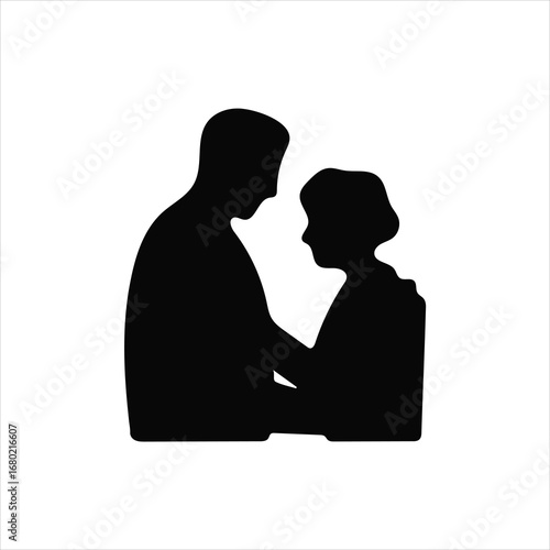 Silhouette of a couple embracing on a white background love embrace
