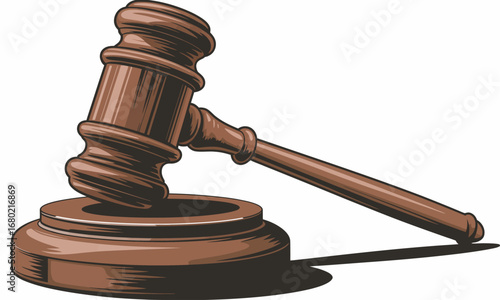 Justice and Law Vector,  Wooden Judge’s Gavel with Base,