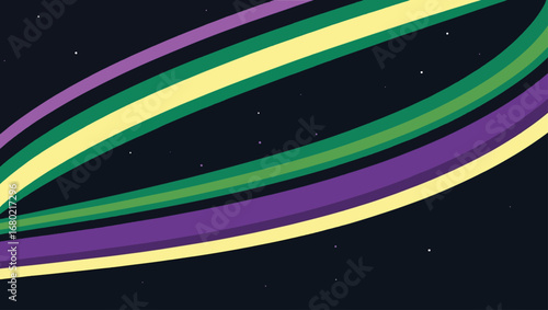 Abstract flowing lines in mardi gras colors purple green yellow smooth curves vector illustration