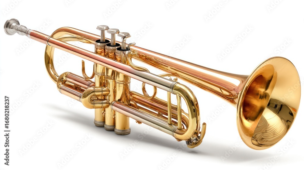 Obraz premium A gleaming trumpet with golden finish, displayed artistically