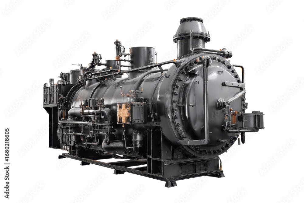 Fototapeta premium Vintage Industrial Steam Boiler on Transparent Background