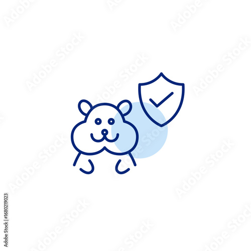 Verified pet safety, certified products and services. Hamster, shield and checkmark. Pixel perfect, editable stroke vector icon
