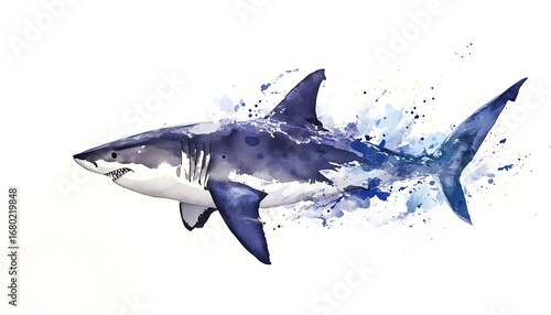 Watercolor Great White Shark