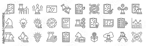 Types of Strategy line editable icon set collection. icons related to business and strategic management : Business, Functional, corporate, Operational, and more. Vector illustration eps 10