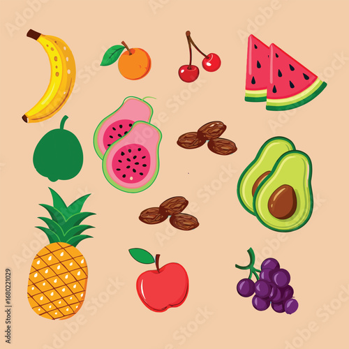 Assorted Fruits And Berries Collection banana apple