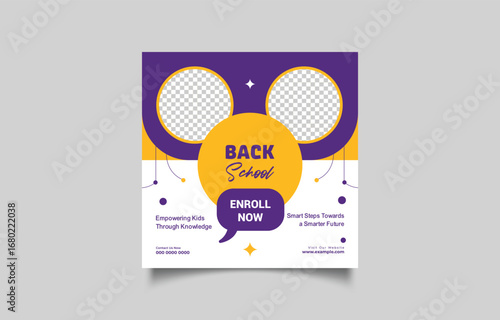 Engaging Back to School Social Media Template Promoting Education and Enrollment with Vibrant Colors and Photo Frames