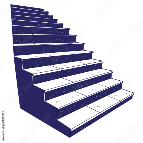 Illustration of an upward staircase in a hand drawn woodcut or engraving style isolated
