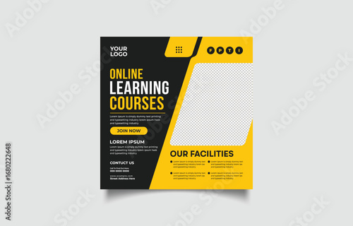 Modern Online Learning Courses Promotion Design for Social Media Engaging Educational Content and Advertisement Campaign Ready for Customizable Templates