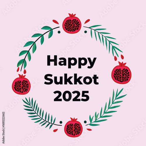 Happy Sukkot Pomegranates Leaves holiday greeting