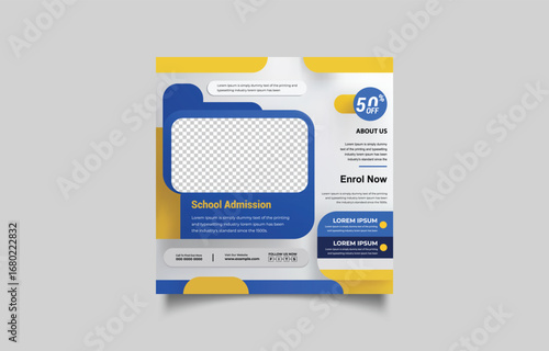 Modern School Admission Social Media Post Template Design Promoting Enrollment with Discount Offer Stylish Graphic Layout for Educational Institutions