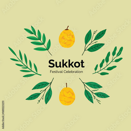 Sukkot festival celebration with fruit and leaves Jewish holiday