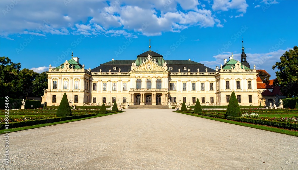 Fototapeta premium Palace facade with manicured gardens
