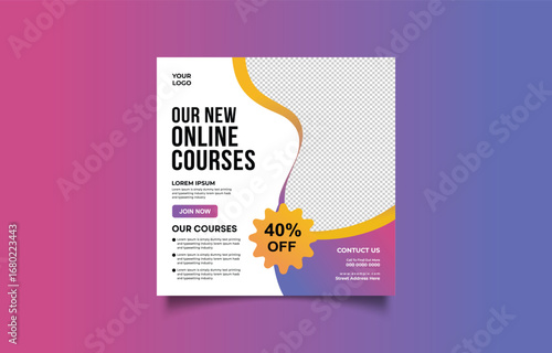 Promotional Design for New Online Courses with Discount Offers and Customizable Template for Social Media Marketing Engagement