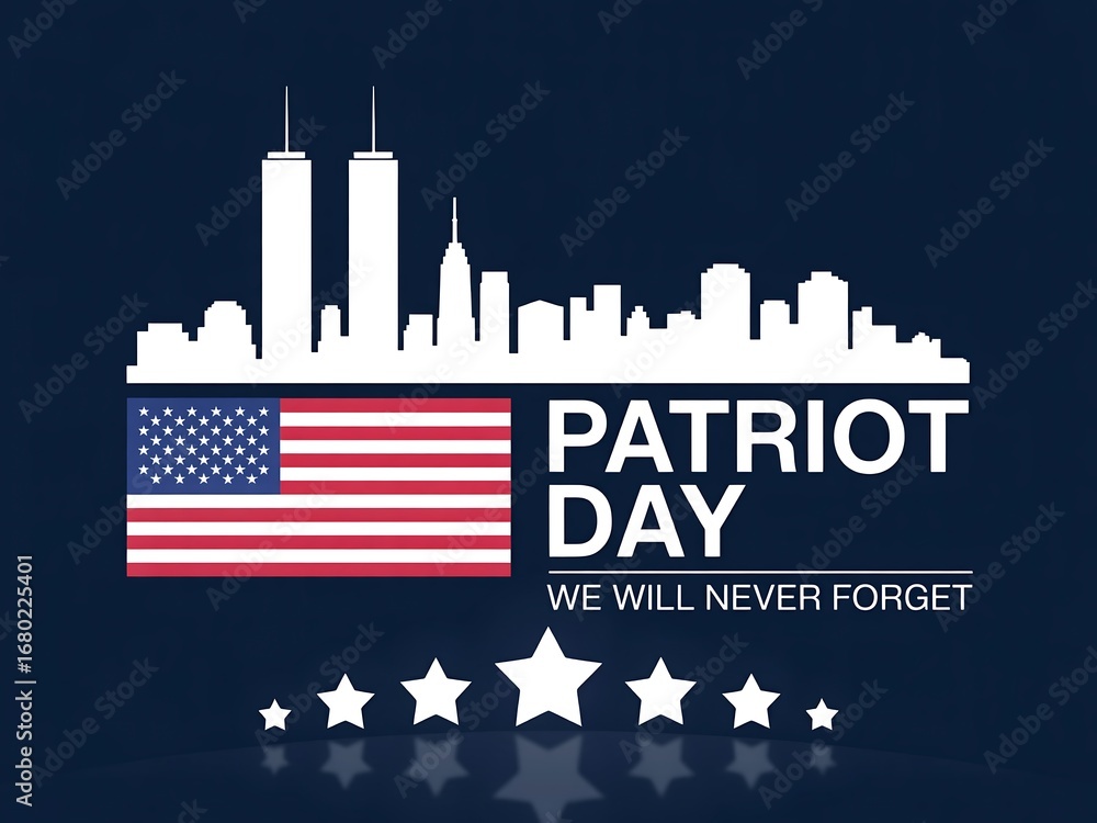 Obraz premium Remembering patriot day with the twin towers and american flag we will never forget