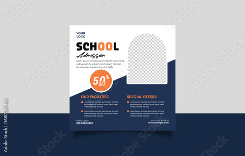 School Admission Announcement with Special Offer and Facilities Details Perfect for Promoting Educational Institutions to Prospective Students