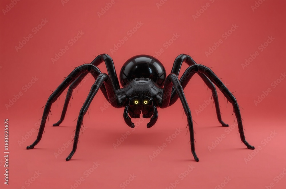 Obraz premium Massive black spider on red background